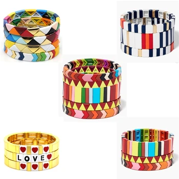 

Bohemian Fashion Street Photography Bracelet Handmade Friendship Adjustable Bangles Braided Stackable Enamel Rainbow Bracelet