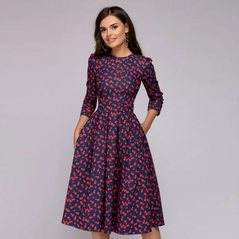 Женские платья Vestidos Женские Элегантные платья а-силуэта Женские винтажные вечерние платья с принтом