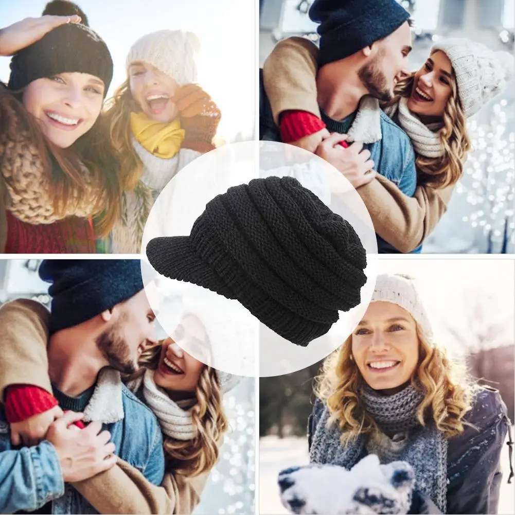 Winter Wool Hat Caps For Women Soft Lined Knitted Visor Beanies Winter Hats Cotton Soft Warm Thermal Hiking Hats