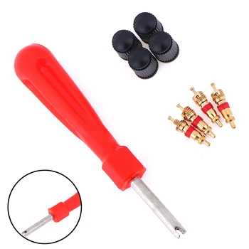

4 Valve Cores 4 Valve Caps 1 Valve Stem Screwdriver Tire Repair Tool for Car Motorcycle Bus Truck 1 Set Tire Valve Service Kit