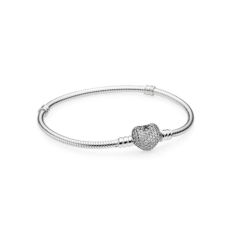 Модный серебряный браслет Pan doras Moments S925, простой базовый браслет в виде змеи, подарок для женщин, ювелирное изделие, сделай сам, браслет в виде сердца из бисера, браслеты