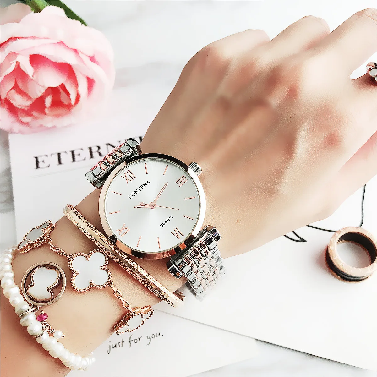 CONTENA Стразы, брендовые часы, кварцевые, Saati Montre Femme Relojes, хорошие, женские, модные, Роскошные, Buniness, наручные часы, Mujer - Цвет: CON2140CF1