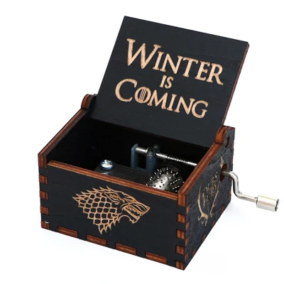 Antique Wooden Carved Music Box Hand Cranked Black Game of thrones Music Box Birthday Gift Christmas Gift Cajas de Musical Box - Color: Game1-Black