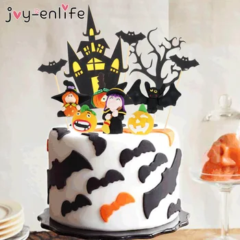 

Halloween Cupcake Cake Topper Pumpkin Ghost Witch Bat Castle for Halloween Dessert Decoration Birthday Party Baking Supplies