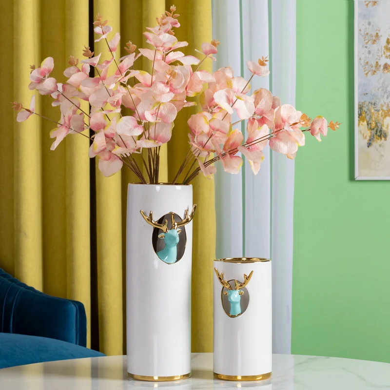 

European Elk Ceramic Vase Fake Flower Arrangement Dining Table Adornments Crafts Home Livingroom Desktop Furnishings Decoration