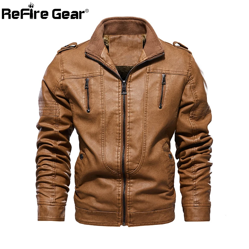 ReFire gear Bomber Куртки из искусственной кожи мужские зимние винтажные повседневные флисовые куртки мотоциклетные военные тактические пальто из искусственной кожи