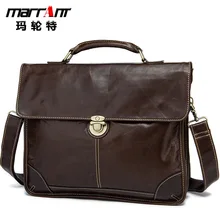 Men's Business Briefcase Men's Real-Leather Bag Crossbody Leather Bag Large Capacity 14-Inch Laptop Bag