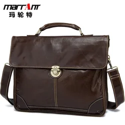 Men's Business Briefcase Men's Real-Leather Bag Crossbody Leather Bag Large Capacity 14-Inch Laptop Bag