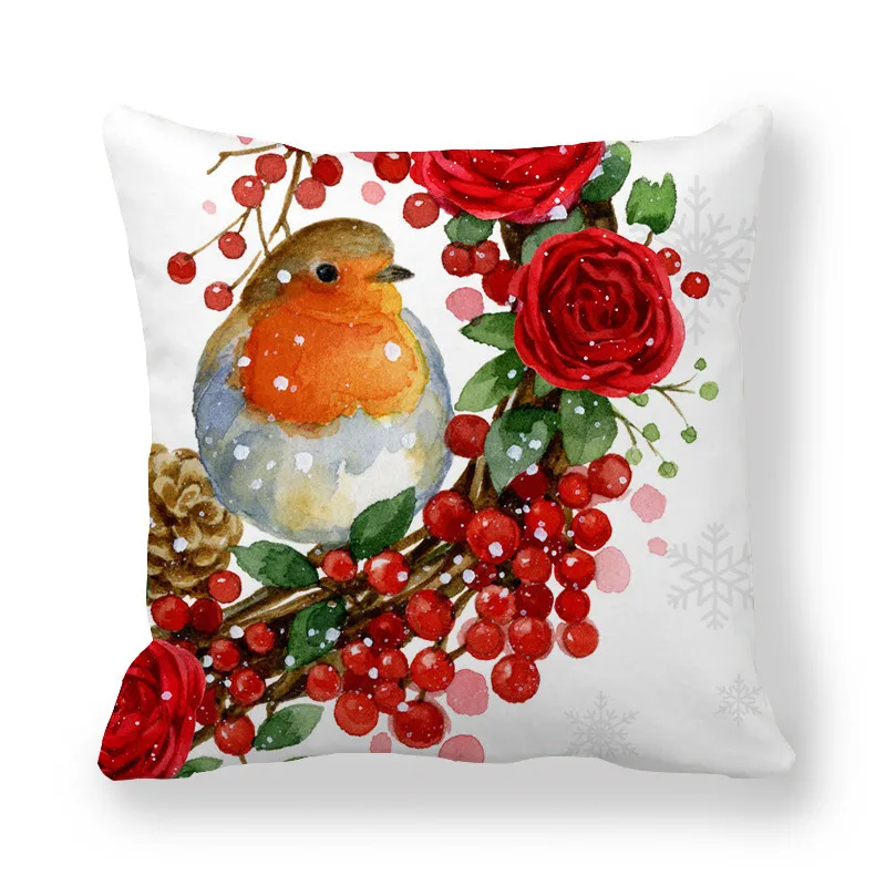 Зимняя Рождественская серия, декоративная наволочка из кожи персика, Робин, гирлянда, снежинка, принт, украшение для гостиной, наволочка для подушки