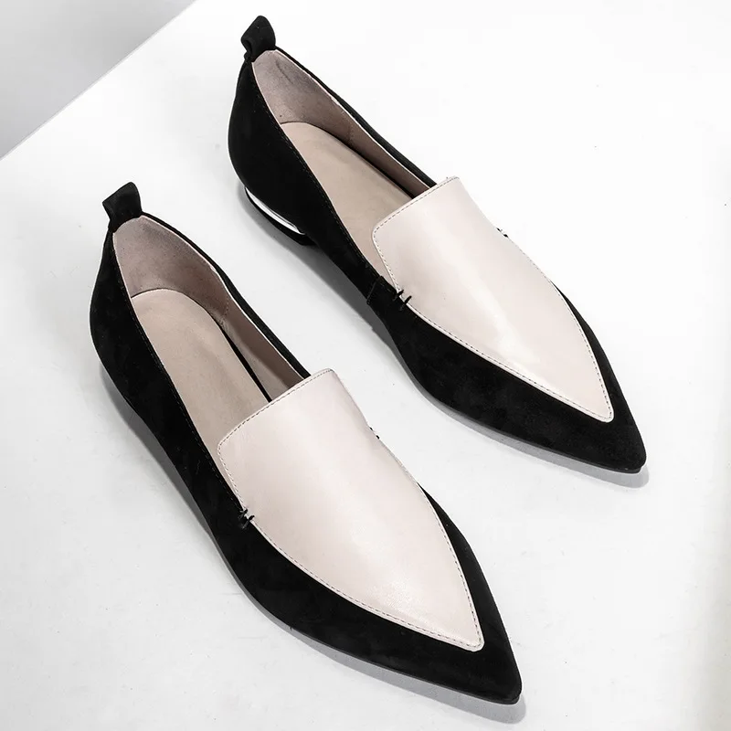 

Leather Shoes Women's 2019 Spring New Style Cowhide Women's Pointed-Toe Low Heel bai da xiao Leather Shoes White Loafers British