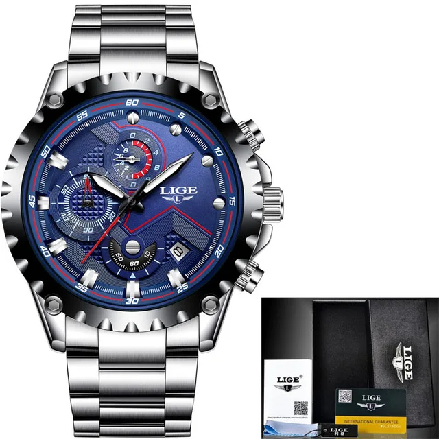Silver blue LIGE новые модные синие мужские часы Топ бренд Роскошные нарядные часы Мужские кварцевые часы повседневные водонепроницаемые часы Relogio Masculino - Цвет: Silver blue