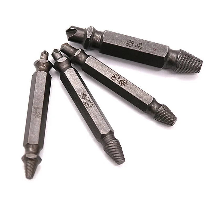 

JETTING 4pcs Screw Extractor Drill Bits Guide Set Broken Damaged Bolt Remover Double Ended Damaged Screw Extractor 1# 2# 3# 4#