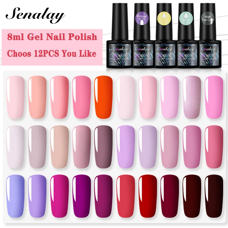 Senalay Gel Nail Polish Manicure Set 2/8/12Pcs 8ml Soak-off For Art Design LED/UV Lamp Base Top Coat | Красота и здоровье