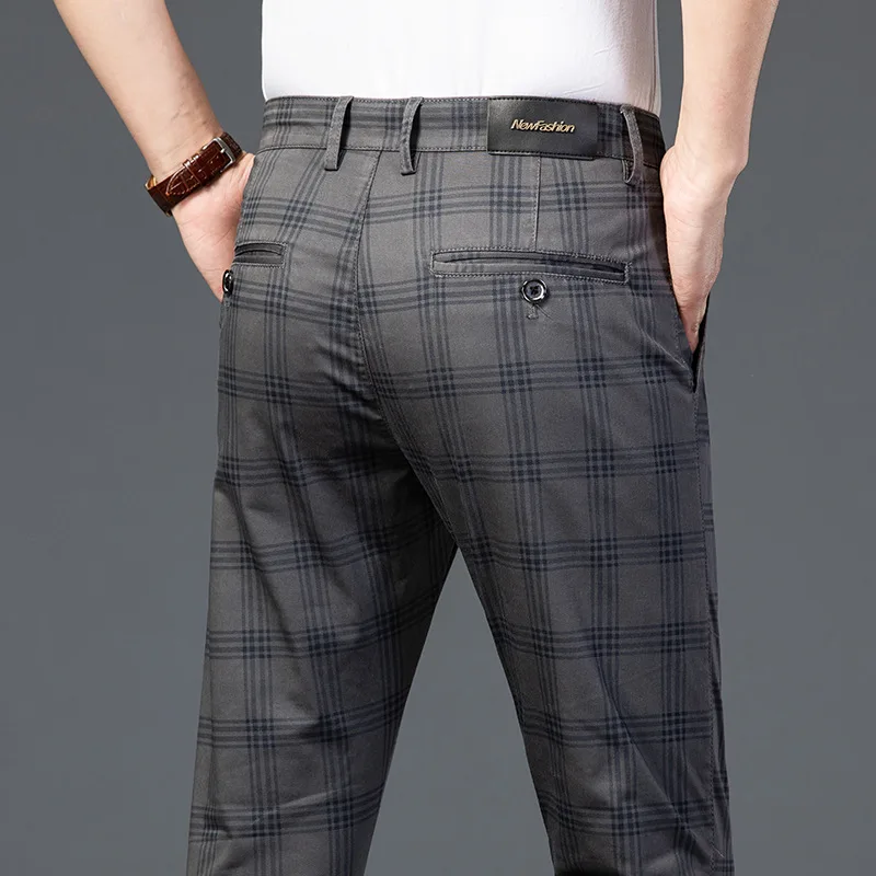 Summer Slim Plaid Pants Men Korea Style 