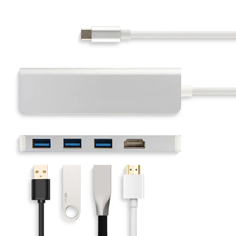 Ajiuyu USB C концентратор Thunderbolt 3 type C адаптер док-станция 3 USB 3,0 порт 4K HDMI мульти порты для Macbook Pro Air iMAC НОУТБУК сплиттер - Цвет: HDMI and USB3.0