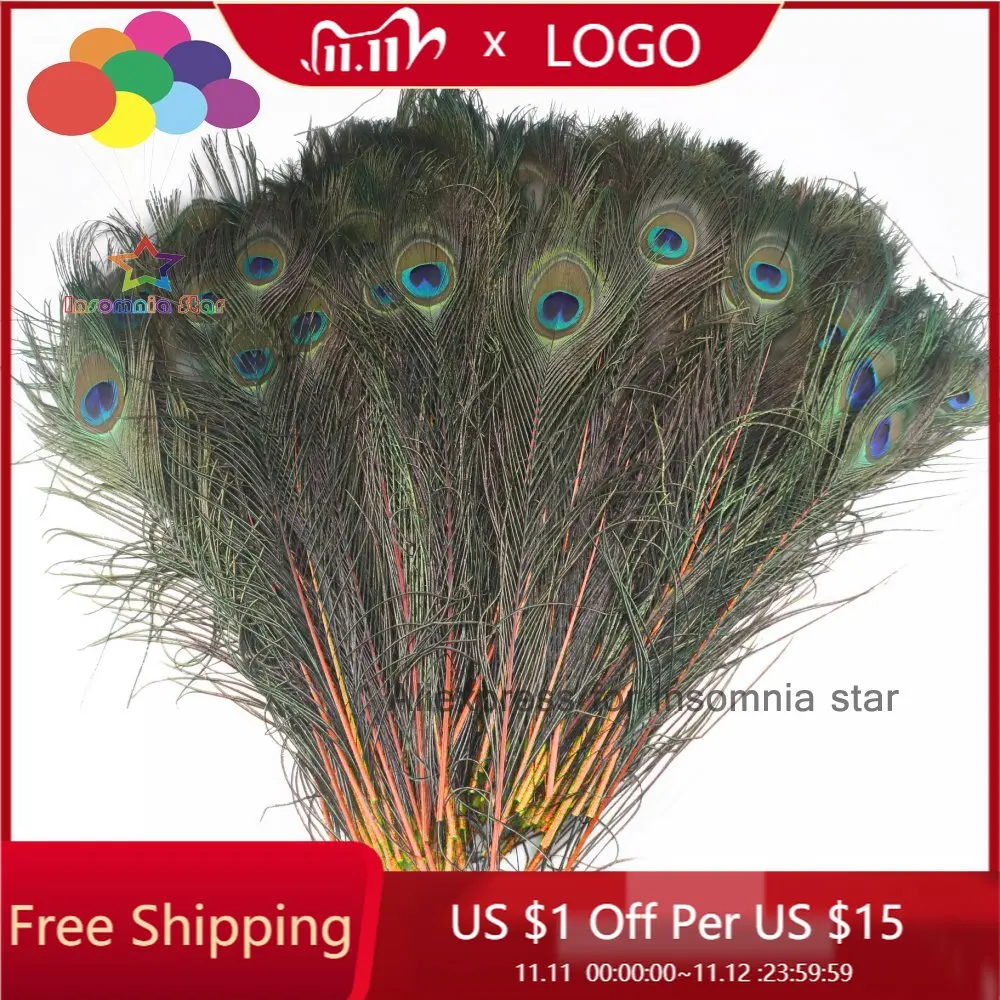 

Peacock Feathers 100 Pcs / lot Length 40-45 CM Beautiful orange Diy Jewelry Deco