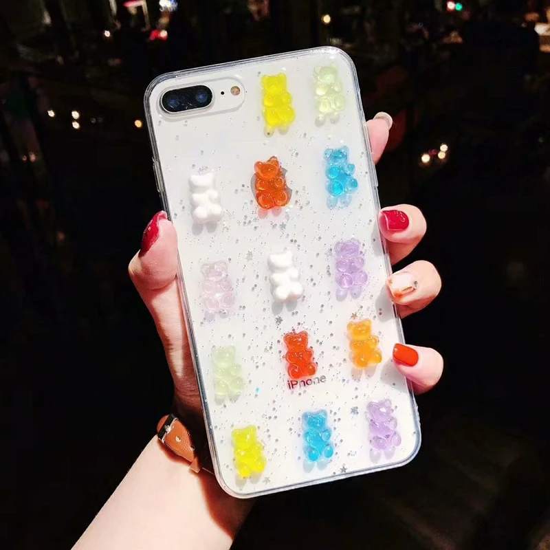 Crystal Cute Bear For Huawei P20 Lite P30 Pro Phone Case Honor 10 Mate 20 Nova 3 3i 4 5 Transparent Candy Drop Glitter Back |