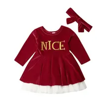 Рождественское красное платье для маленьких девочек возрастом от 1 года до 6 лет бархатное фатиновое праздничное платье-пачка принцессы для девочек, рождественские костюмы, Новинка осени