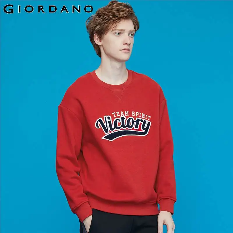 Giordano/мужские свитшоты с буквенной вышивкой, флисовая подкладка, Свободный свитшот, слегка толстый теплый мягкий Sudaderas Para Hombre 01099782