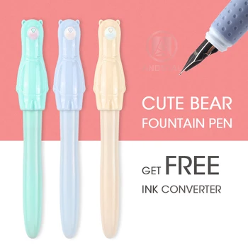

M&G Cute Kawaii Pastel "Bear" Fountain Pen 0.5mm with Ink Converter Andstal Gift Smooth Writing Student Pens cartridge
