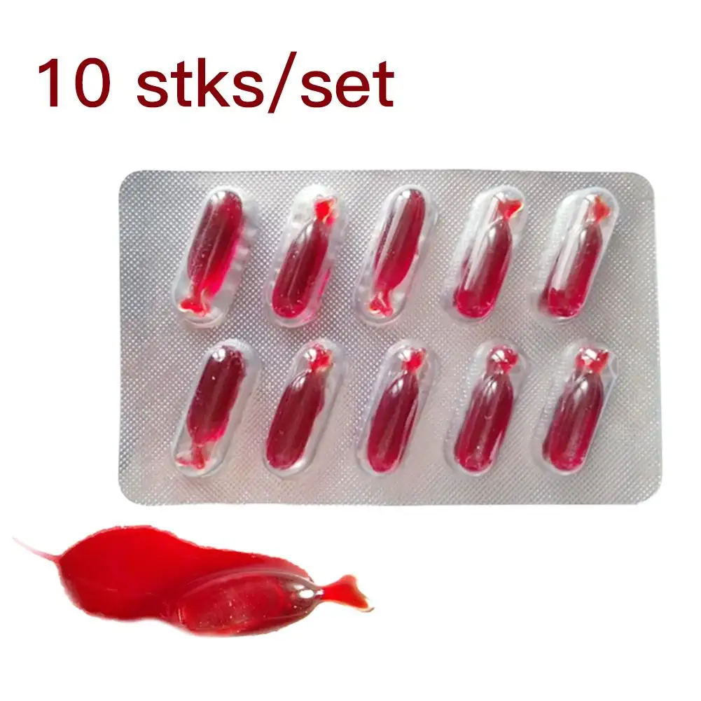 10PCS Halloween Blood Plasma Capsule Artificial Prank Joking Blood Plasma Prop Edible Item Vampire Cosplay Party Drama Tools