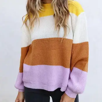 

Fall Stripe Turtleneck Sweaters Women Winter 2019 Loose Lantern Sleeve Sweaters Striped Knitted Oversized Pullover Jumpers