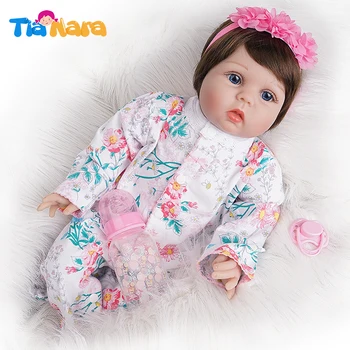 

55cm Reborn Baby Dolls Girl Newborn Toy Silicone Vinyl White Floral Outfit