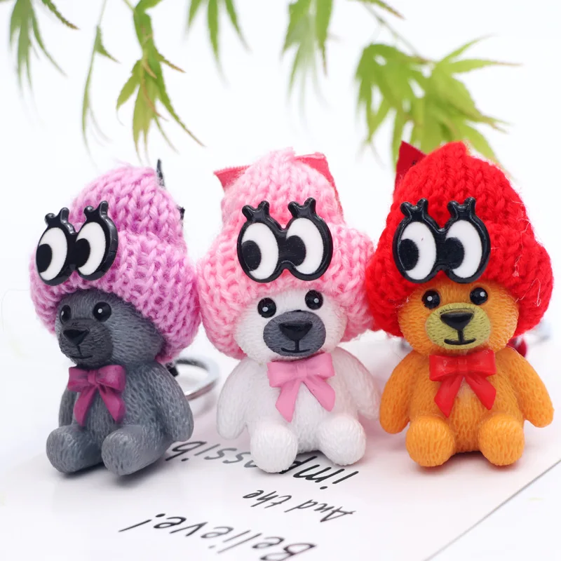

2019 Hat Bear Key Animal Key Chain Resin Key Chain Silver Key Rings Girl Pompon Women Bag Car Cell phone Jewelry Accessories