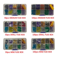 Combinación de fusibles de coche 50/100 Uds conjunto surtido para fusibles de coche tipo hoja 2/3/5/7.5/10/15/20/25/30/35A con caja y Clip