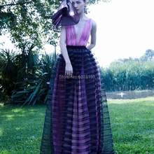 9153 платья знаменитостей с v-образным вырезом из натурального тюля длиной до пола/Вечерние платья Венецианского кинофестиваля длинные складки и бант