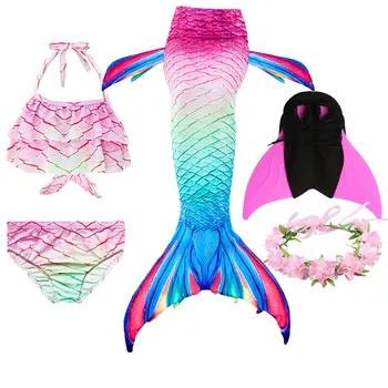 

2020 Girls Swimming Mermaid tail With Monofin Flipper Mermaid Costume Cosplay Children Swimsuit Fantasy Beach Bikini 3-10y