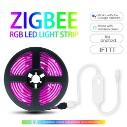 TUYA Zigbee Smart Mini Led Strip Controller 5V 12V 24V RGBW RGBWW RGB+CCT RGB Dimmer Controller Alexa Echo Plus Voice Control