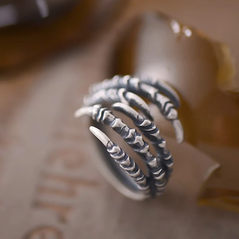 925 Sterling Silver Eagle-Claws Ring Rock Punk Male Dragon Claws Opening Adjustable Rings Men Vintage Gothic Jewelry Gift