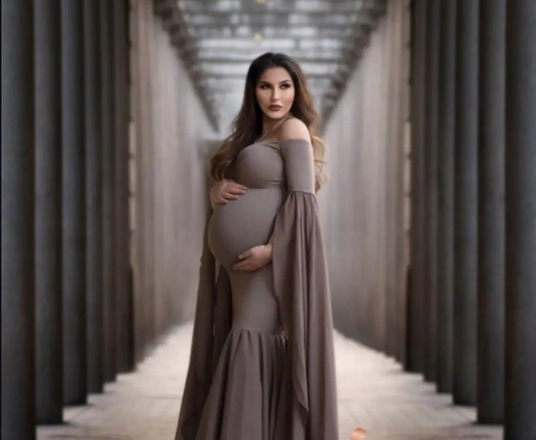 New Sexy Shoulderless Maternity Photography Props Long Dress For Pregnant Women Fancy Pregnancy Dress Elegence Photo Shoot