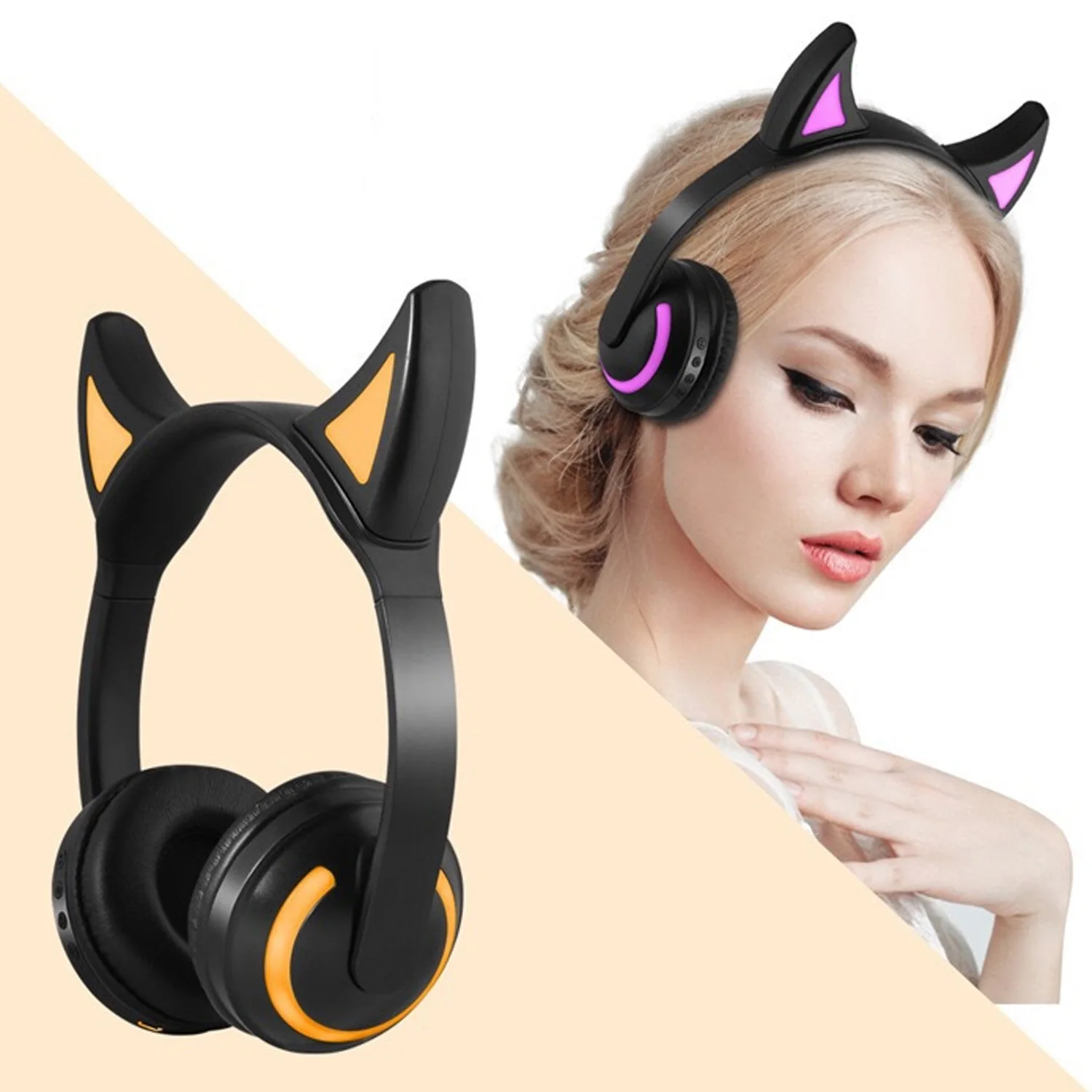 Bluetooth 4,2 гарнитура с милым котом, беспроводные музыкальные стерео наушники, 7 цветов, светодиодный светильник для телефонов, гарнитура для девочек и дочек, подарки на Рождество