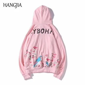 

Chinese Magpie Printed Men's Hooded Sweatshirt Fashionable Flower Print Pullovers Hoodies Men Women 2019 Casual Hoodie Male