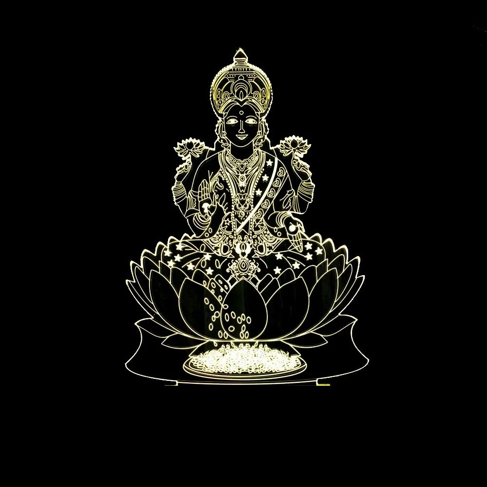 

India God of Wealth Lakshmi Creative 3D Visual Touch Small Night Lamp Acrylic USB 3D Small Table Lamp