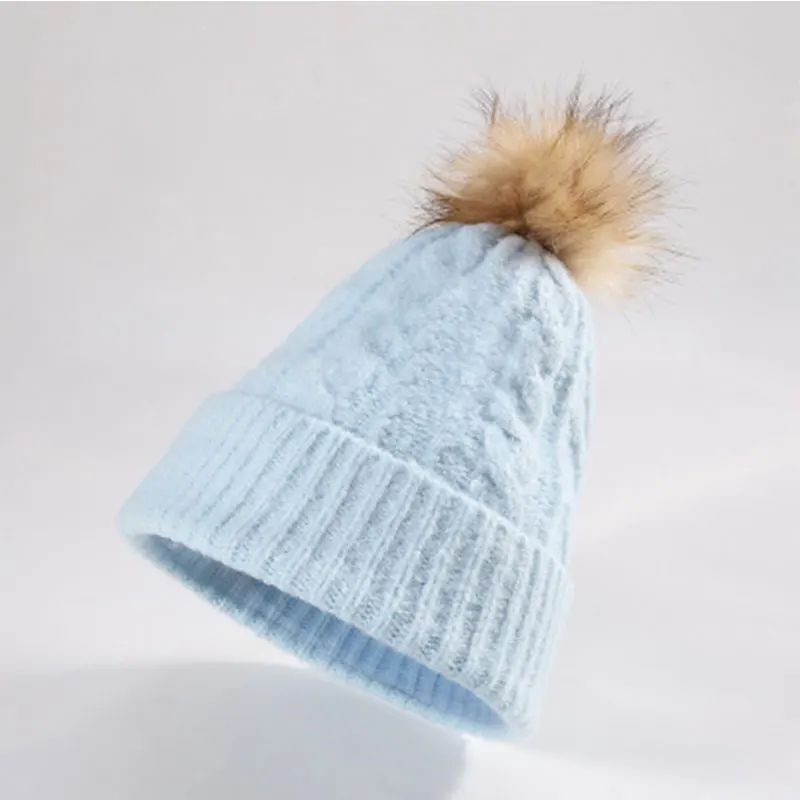 light blue Зимние теплые вязаные шапки, новинка, простая модная шапка для женщин и мужчин, одноцветная Повседневная шапка в стиле хип-хоп с манжетами, шапка унисекс - Цвет: light blue