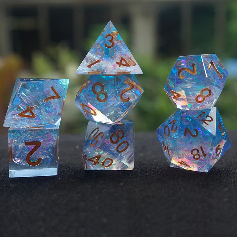Clear Sharp Edge Handmade Dice Cube 7pcs/Set for RPG DnD TRPG Board Games D4,D6,D8,D10,D%,D12,D20 Cube