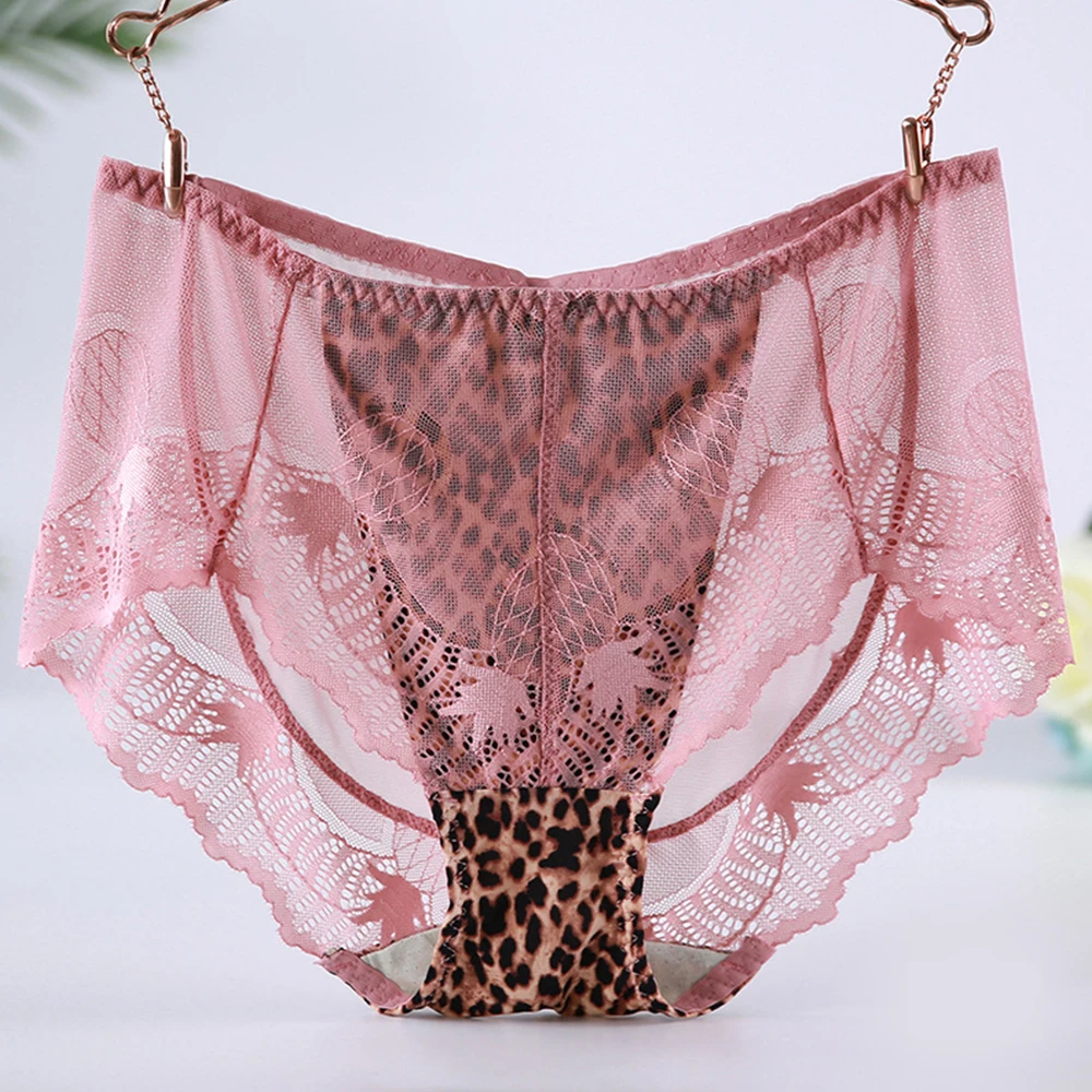 Drak pink panties Леопардовые Трусики с высокой талией, сексуальные кружевные прозрачные сетчатые трусы размера плюс, нижнее белье, большие короткие женские трусы большого размера 6xl - Цвет: Drak pink panties