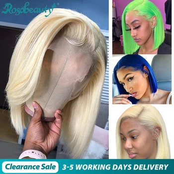 

Rosabeauty HD Transparen 613 Blonde colored Short Bob Lace Front Human Hair Wigs 4x4 Closure Frontal Brazilian Straight honey