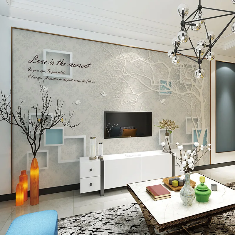 

TV Backdrop Mural Minimalist Modern Wallpaper Living Room TV Wall Decoration Small Tree Wall Covering Fabric 5D Stereo Wallpaper
