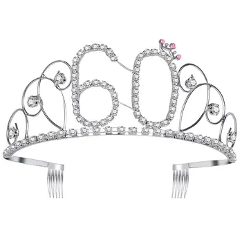 

FRCOLOR 1PC 60th Tiara Crystal Shiny Rhinestone Headband for Ladies Girls with Comb