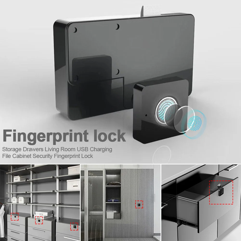 

Fingerprint Lock Intelligent Furniture Semiconductor File Cabinet Bedroom LED Indicator USB Charging Storage Drawers Security