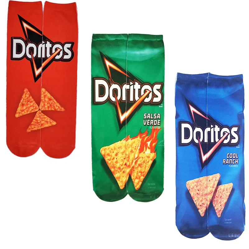 Women's Creative Happy Foods Potato Chips Printing Snack Candy Knee Socks Funny Harajuku Casual Cotton Fashion Long Socks