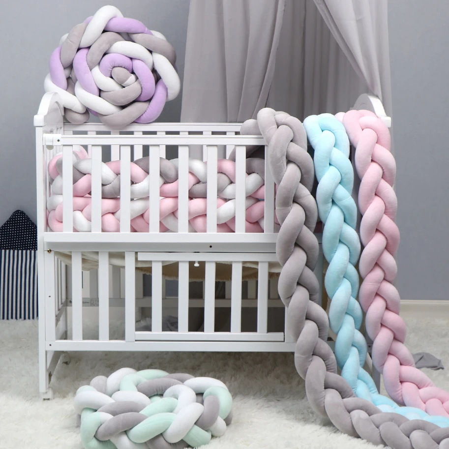 1M/2M/3M Baby Crib Protector Knot Baby Bed Bumper Weaving Plush Infant Crib Cushion Newborns Nursery Bed Bumper Room Decor crib bumper