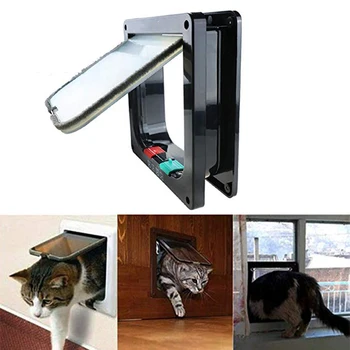 

Cat Door 4 Way Lockable Pet Door Security Flap Door ABS Plastic S/M/L Animal Small Pet Cat Dog Gate Door Pet Supplies