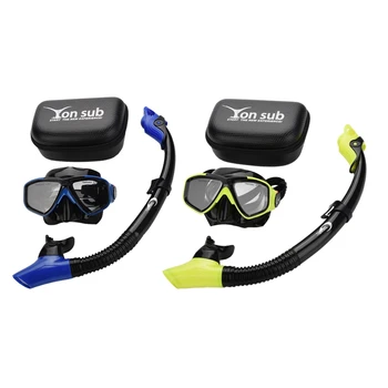 

Yon Sub 2 Pcs Professional Diving Mask Snorkel Anti-Fog Goggles Glasses Set Breathing Tube Eye Protector, Blue & Yellow