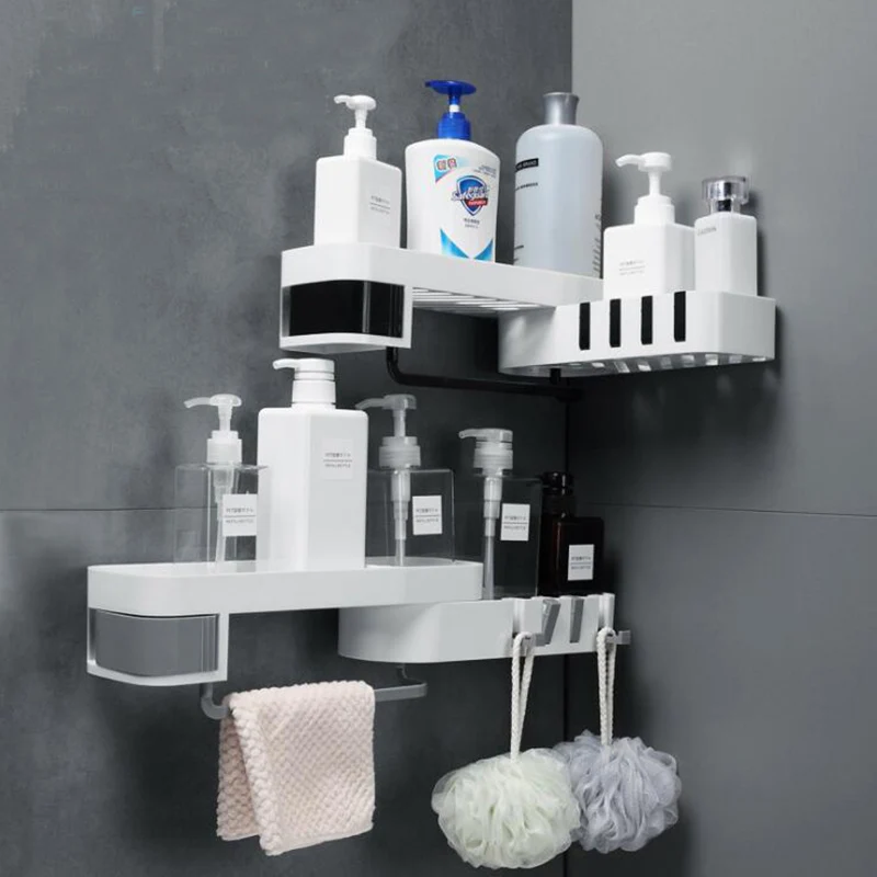 

Bathroom Storage Rack With Hook Makeup Cosmetic Shower Organizer Kitchen Seasoning spice Storage Holder Wall Towel Storage Shelf