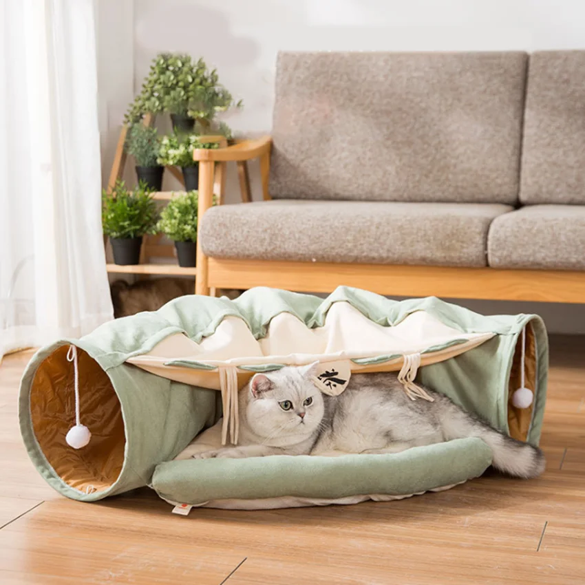 

Cat Bed Tunnel Collapsible Removeable Cat House Tunnel Tube For Cats Puppy Pet Interactive Play Toys with Plush Ball Pet Supplie